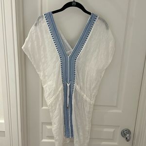 Vitamin A White Swim Coverup with Blue Trim